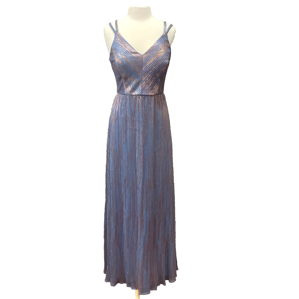 NIGHTWAY Womens Blue Metallic Rose Gold Formal Gown Dress sz 8 Prom NWT